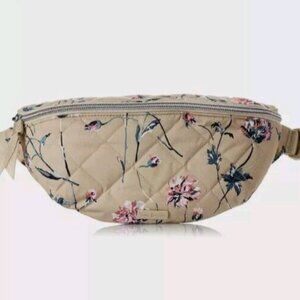 Vera Bradley Cream Tan Strawflower Twill Quilted Belt Bag Adjustable Fanny Pack